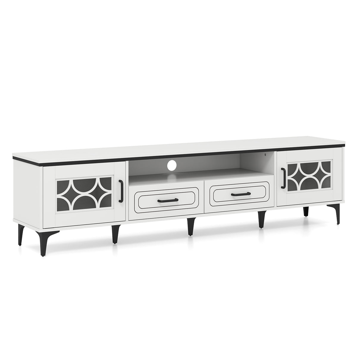 Farmhouse TV Stand for TVs up to 80 Inch - 71" White Media Console-Entertainment Centers & TV Stands-DECOROLALA