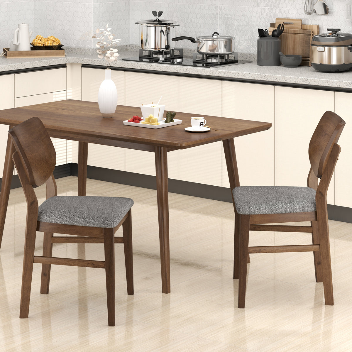 Farmhouse Upholstered Kitchen Chairs Set of 2 with Rubber Wood Frame-Gray-Dining Chairs-DECOROLALA