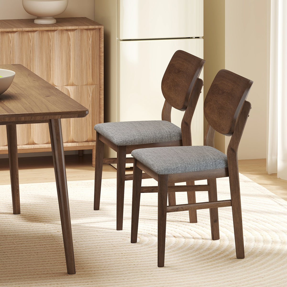 Farmhouse Upholstered Kitchen Chairs Set of 2 with Rubber Wood Frame-Gray-Dining Chairs-DECOROLALA