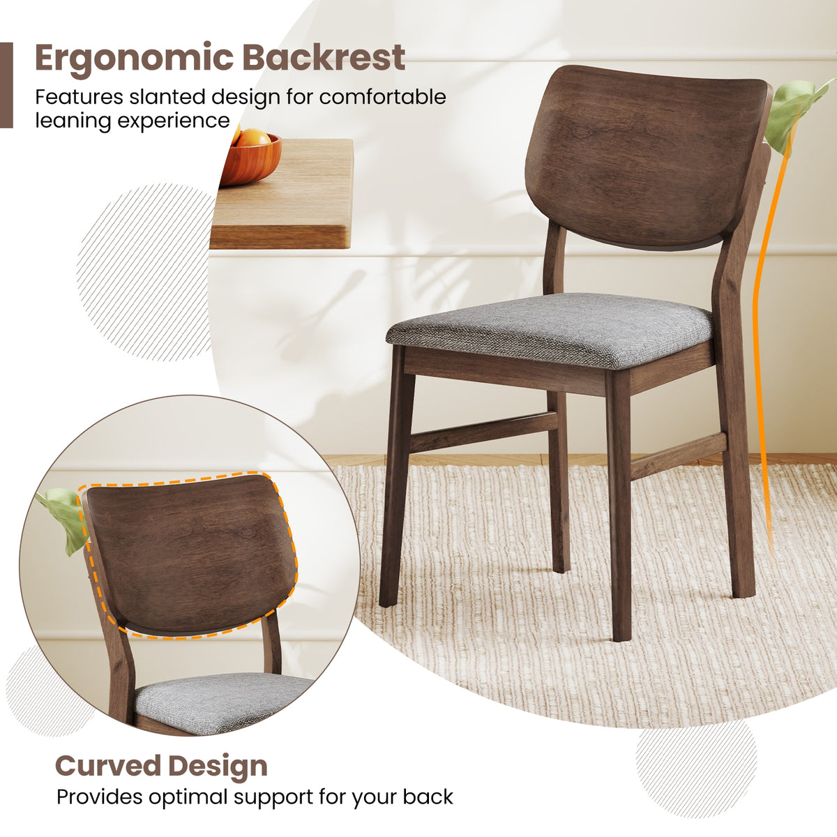 Farmhouse Upholstered Kitchen Chairs Set of 2 with Rubber Wood Frame-Gray-Dining Chairs-DECOROLALA