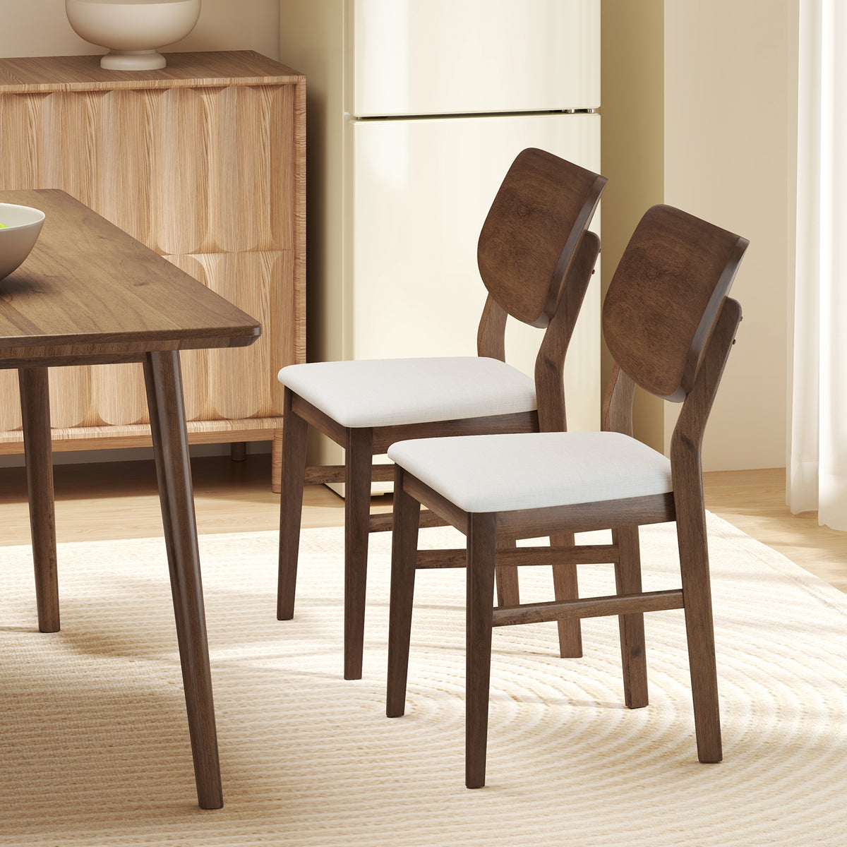 Farmhouse Upholstered Kitchen Chairs Set of 2 with Rubber Wood Frame-Walnut-Dining Chairs-DECOROLALA