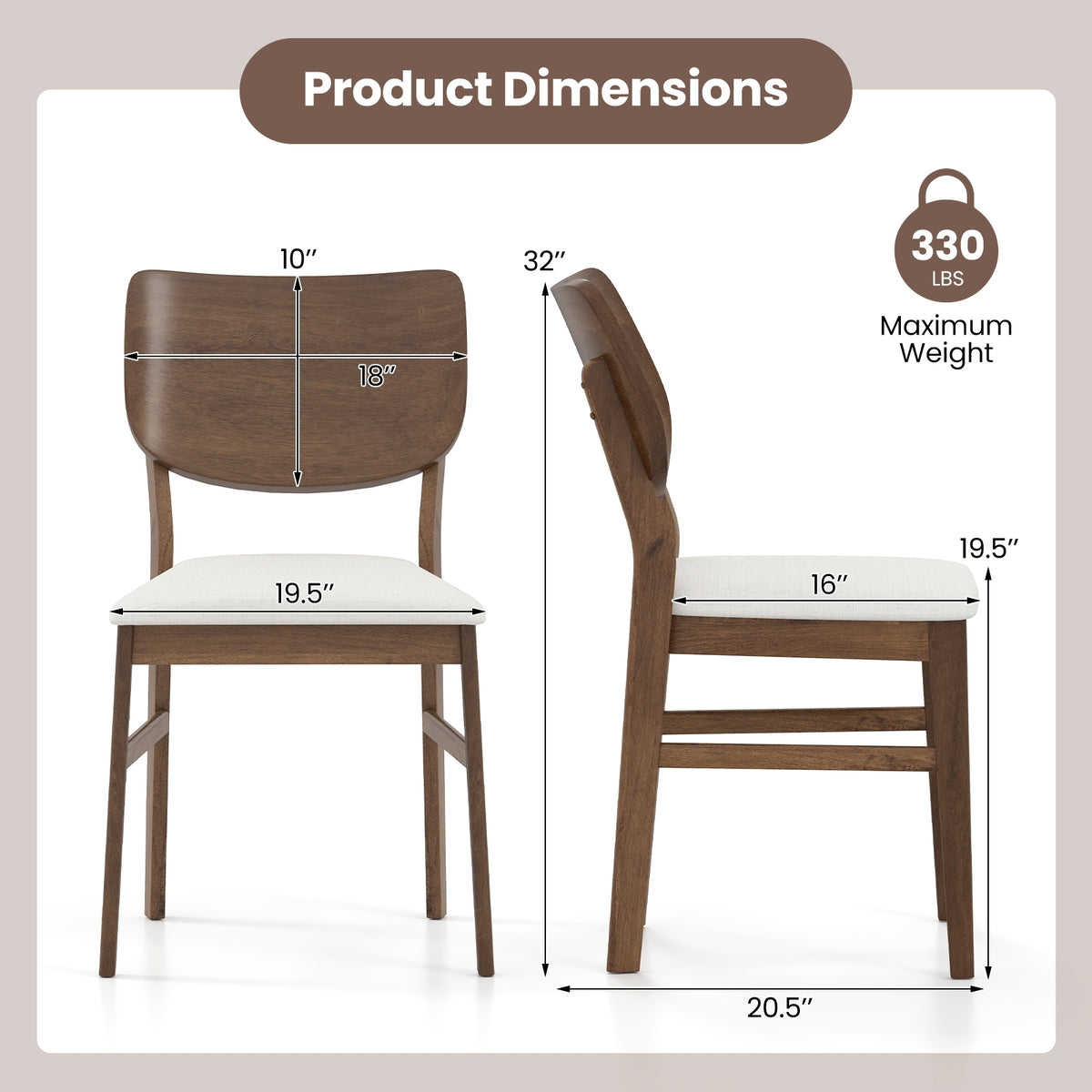 Farmhouse Upholstered Kitchen Chairs Set of 2 with Rubber Wood Frame-Walnut-Dining Chairs-DECOROLALA