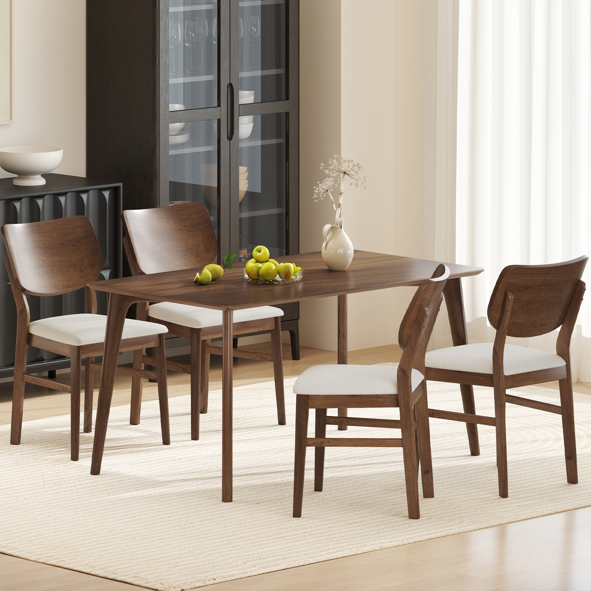 Farmhouse Upholstered Kitchen Chairs Set of 2 with Rubber Wood Frame-Walnut-Dining Chairs-DECOROLALA