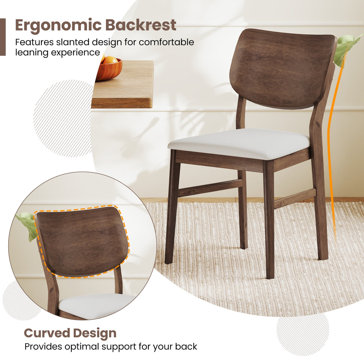 Farmhouse Upholstered Kitchen Chairs Set of 2 with Rubber Wood Frame-Walnut-Dining Chairs-DECOROLALA