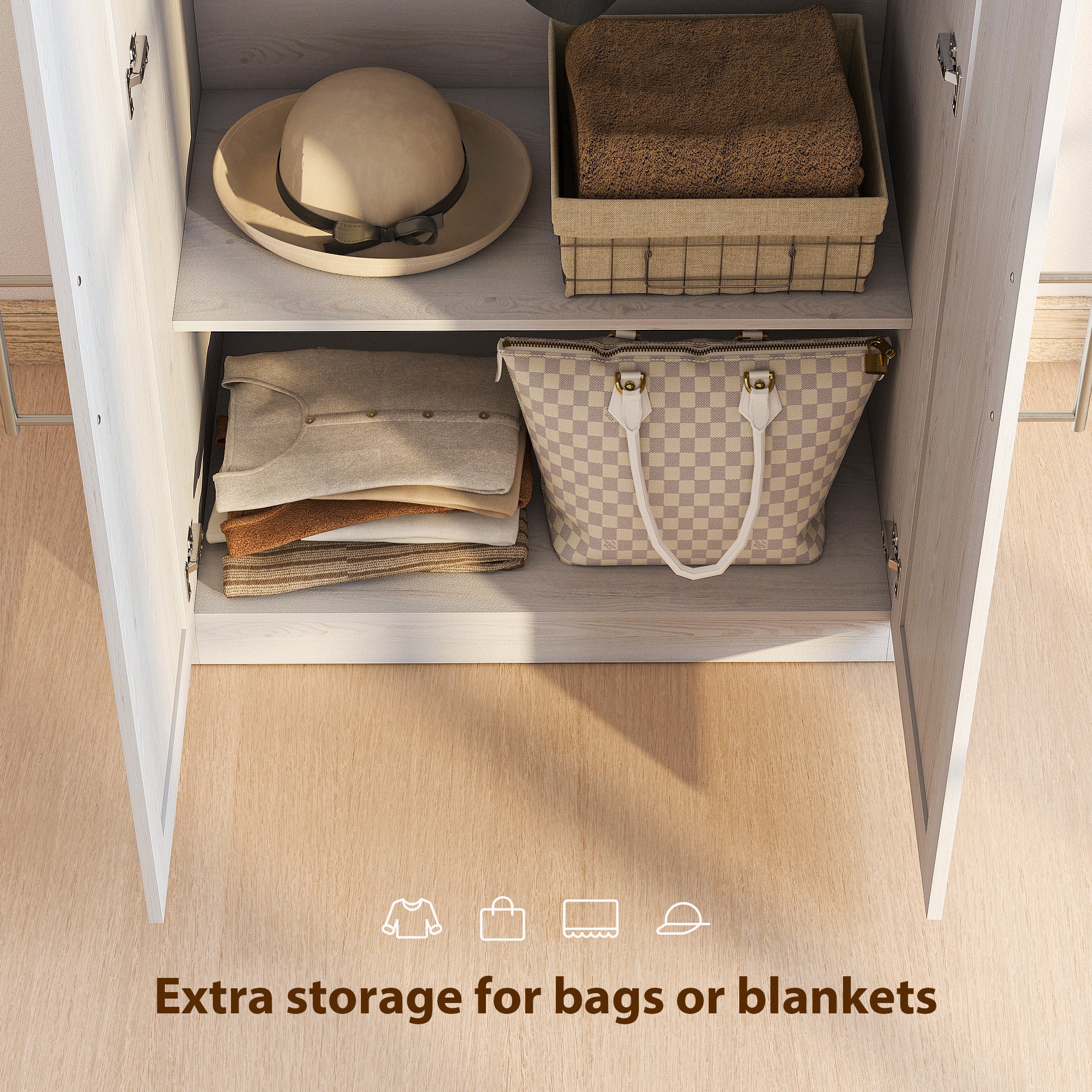 Farmhouse Wardrobe Cabinet - White Wood Effect 32" W-DECOROLALA