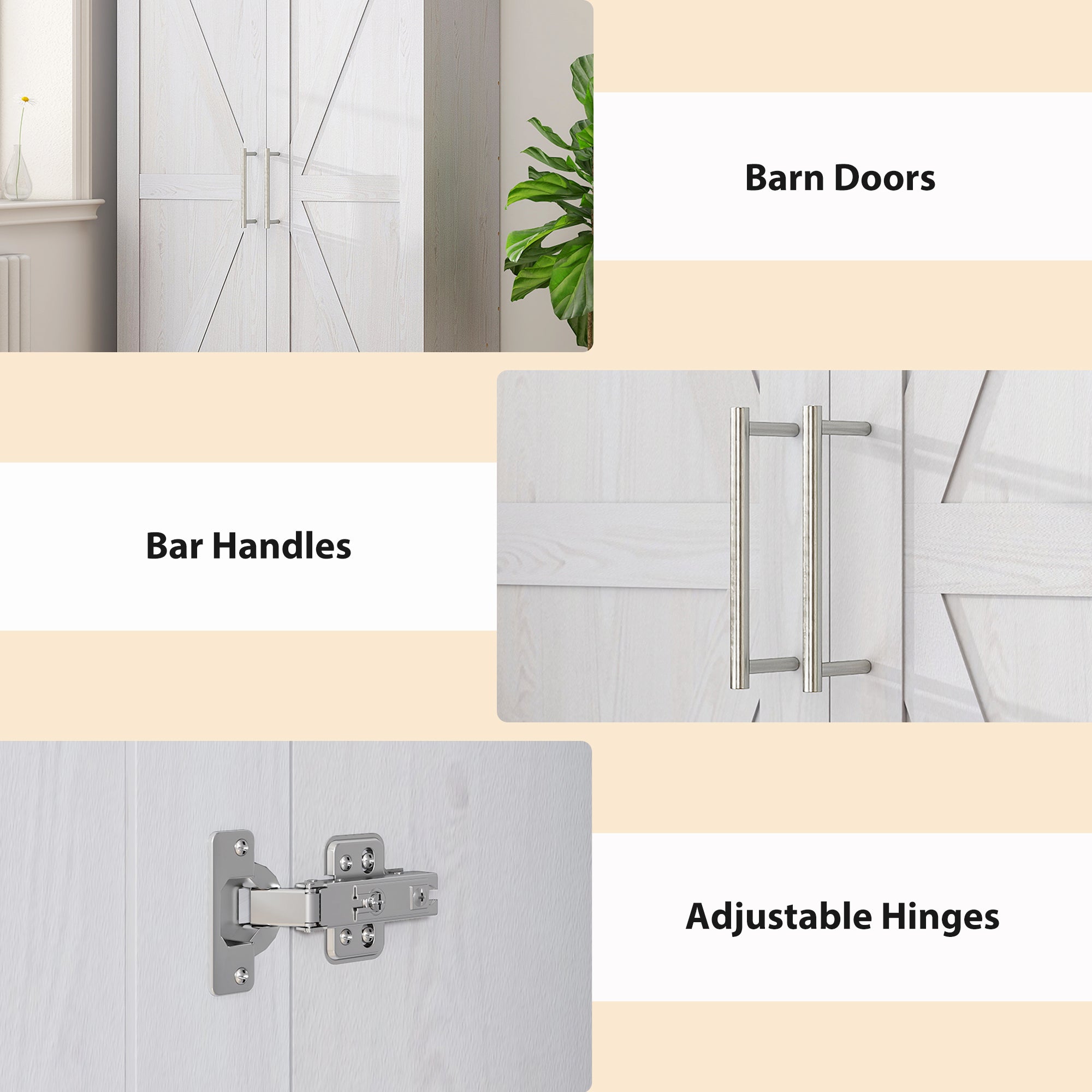 Farmhouse Wardrobe Cabinet - White Wood Effect 32" W-DECOROLALA