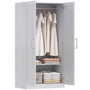 Farmhouse Wardrobe Cabinet - White Wood Effect 32" W-DECOROLALA