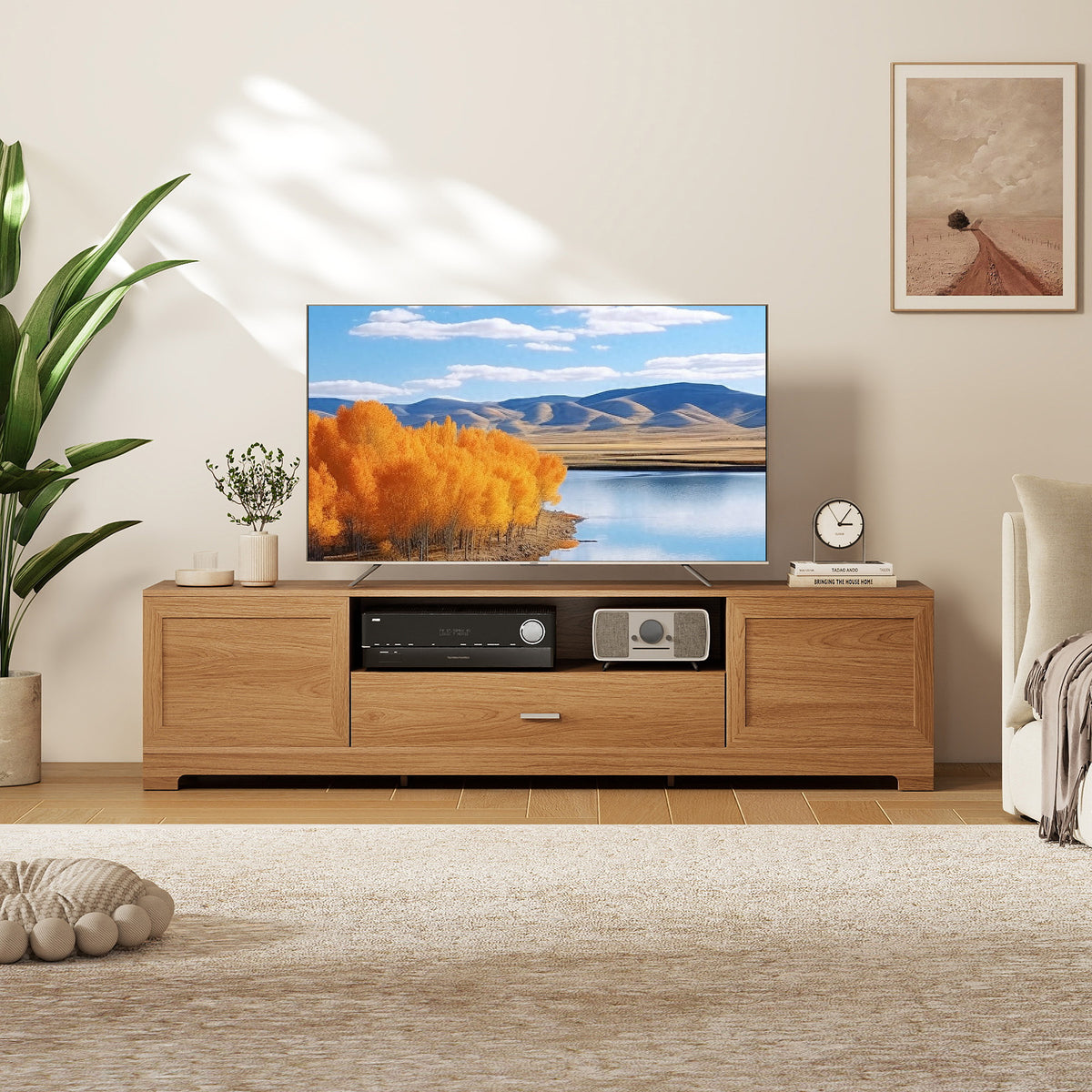 Farmhouse Rustic TV Stand for TVs up to 80"-Natural-Entertainment Centers & TV Stands-DECOROLALA