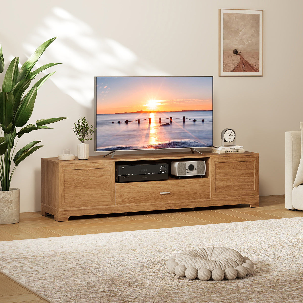 Farmhouse Rustic TV Stand for TVs up to 80"-Natural-Entertainment Centers & TV Stands-DECOROLALA