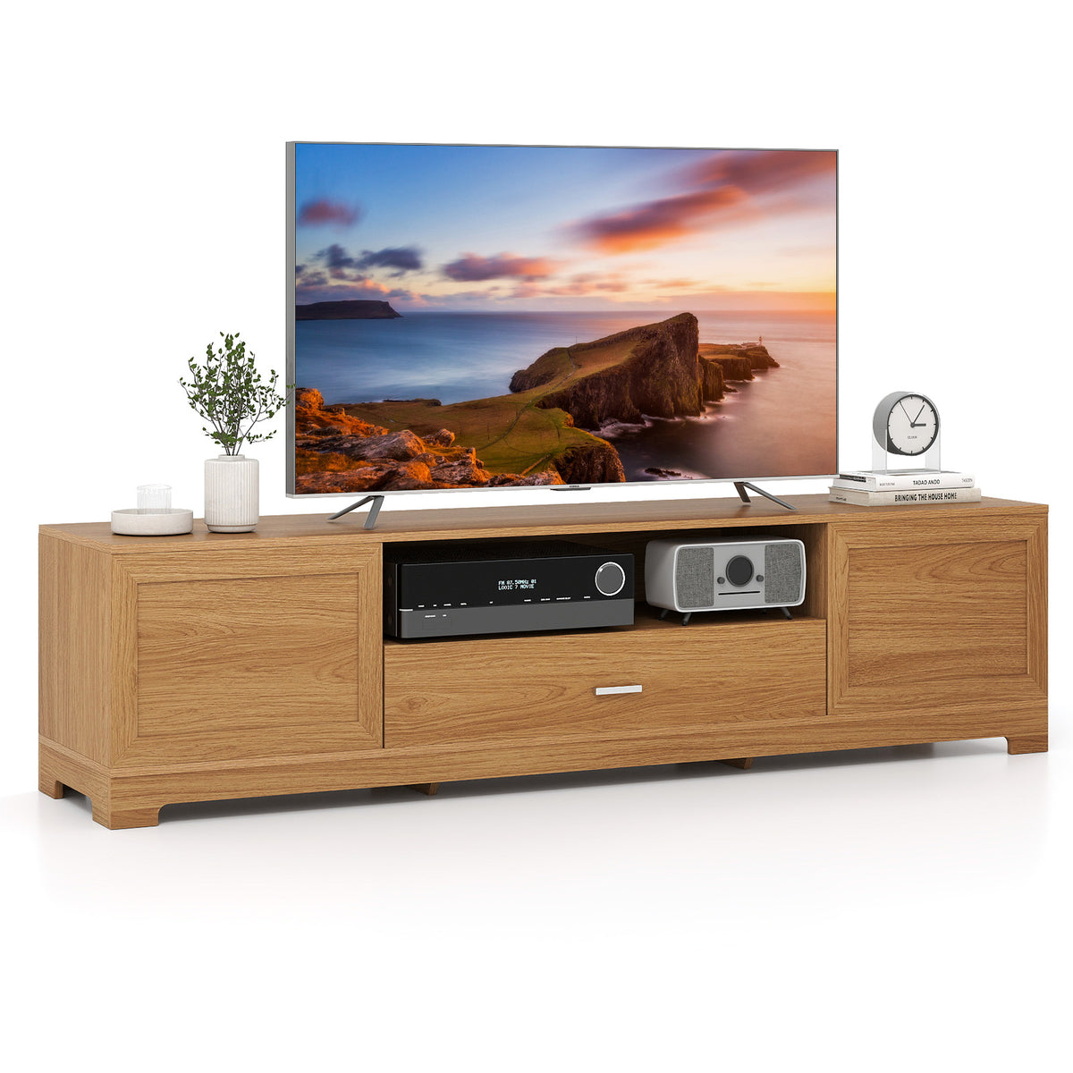 Farmhouse Rustic TV Stand for TVs up to 80"-Natural-Entertainment Centers & TV Stands-DECOROLALA