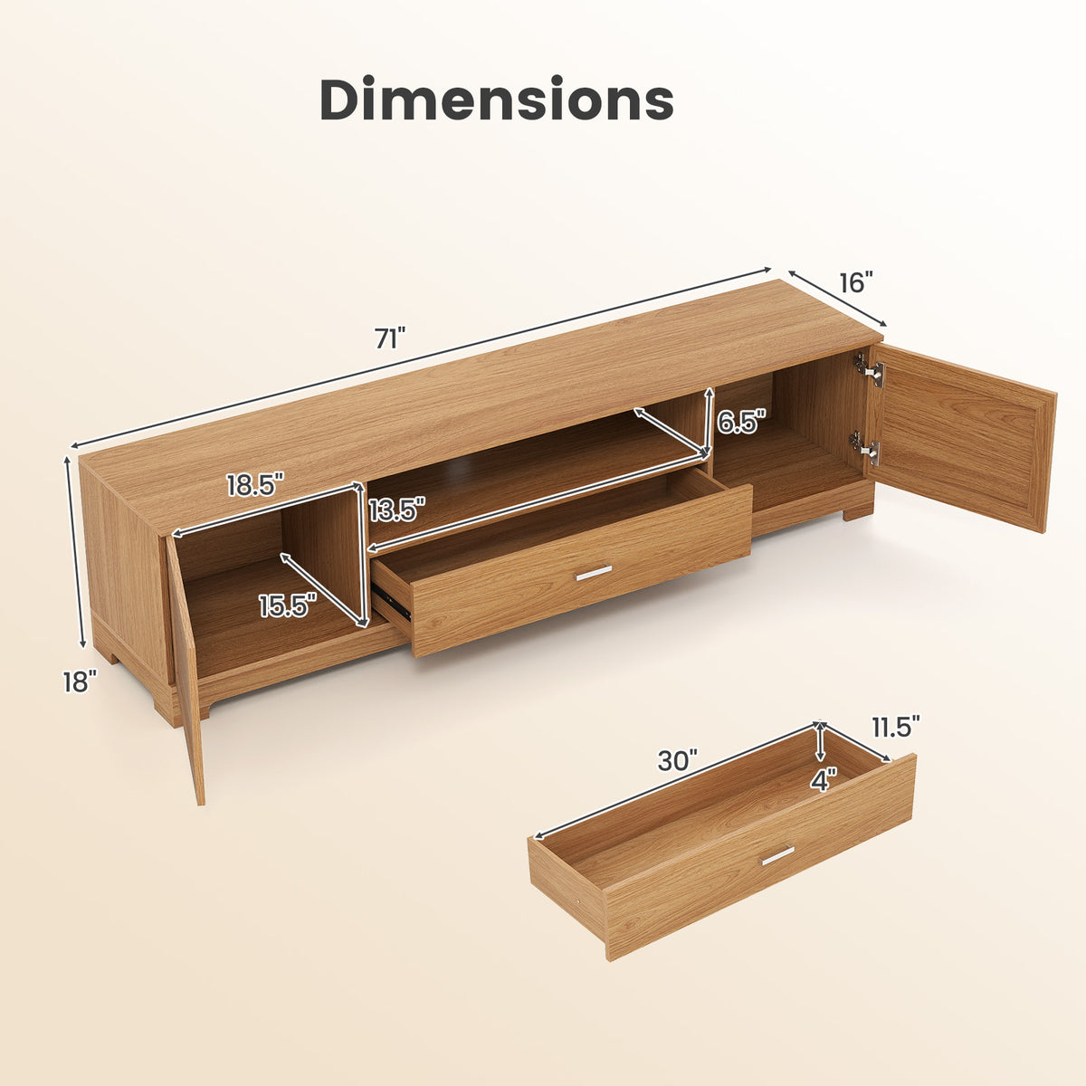 Farmhouse Rustic TV Stand for TVs up to 80"-Natural-Entertainment Centers & TV Stands-DECOROLALA