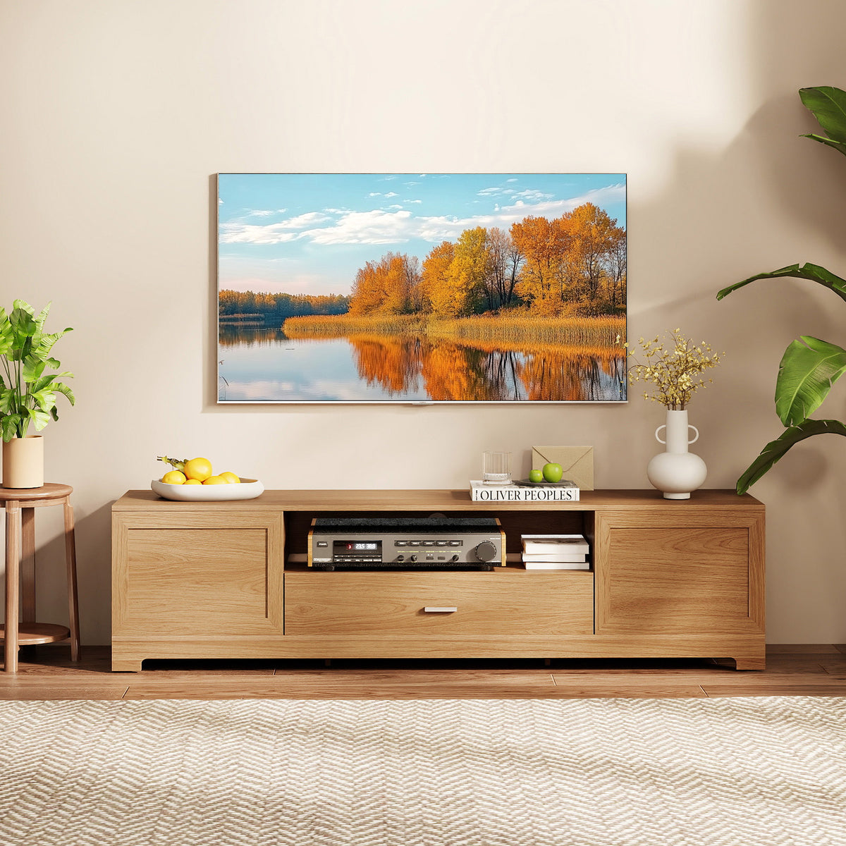 Farmhouse Rustic TV Stand for TVs up to 80"-Natural-Entertainment Centers & TV Stands-DECOROLALA