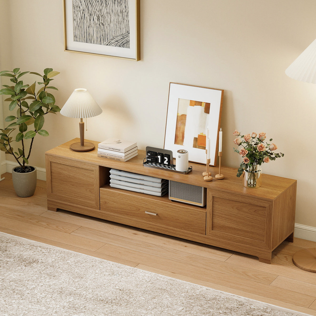 Farmhouse Rustic TV Stand for TVs up to 80"-Natural-Entertainment Centers & TV Stands-DECOROLALA