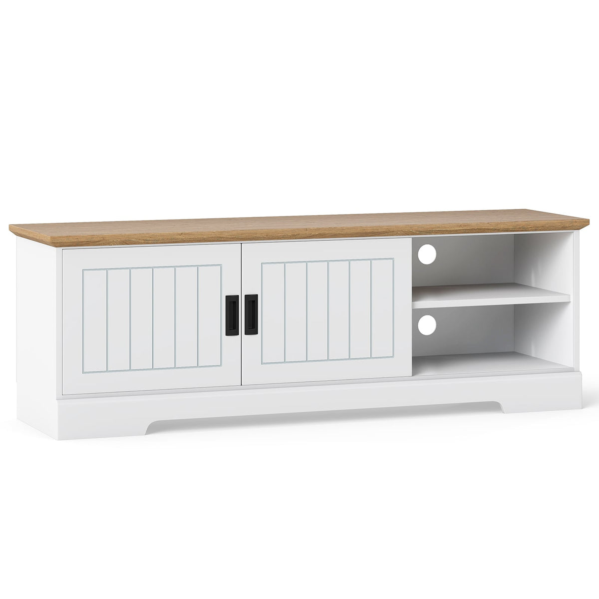 Farmhouse TV Stand for TVs up to 65 Inch with Sliding Doors and Storage Cabinets-White-Entertainment Centers & TV Stands-DECOROLALA
