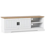 Farmhouse TV Stand for TVs up to 65 Inch with Sliding Doors and Storage Cabinets-White-Entertainment Centers & TV Stands-DECOROLALA