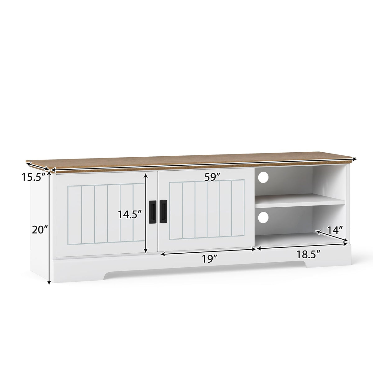 Farmhouse TV Stand for TVs up to 65 Inch with Sliding Doors and Storage Cabinets-White-Entertainment Centers & TV Stands-DECOROLALA