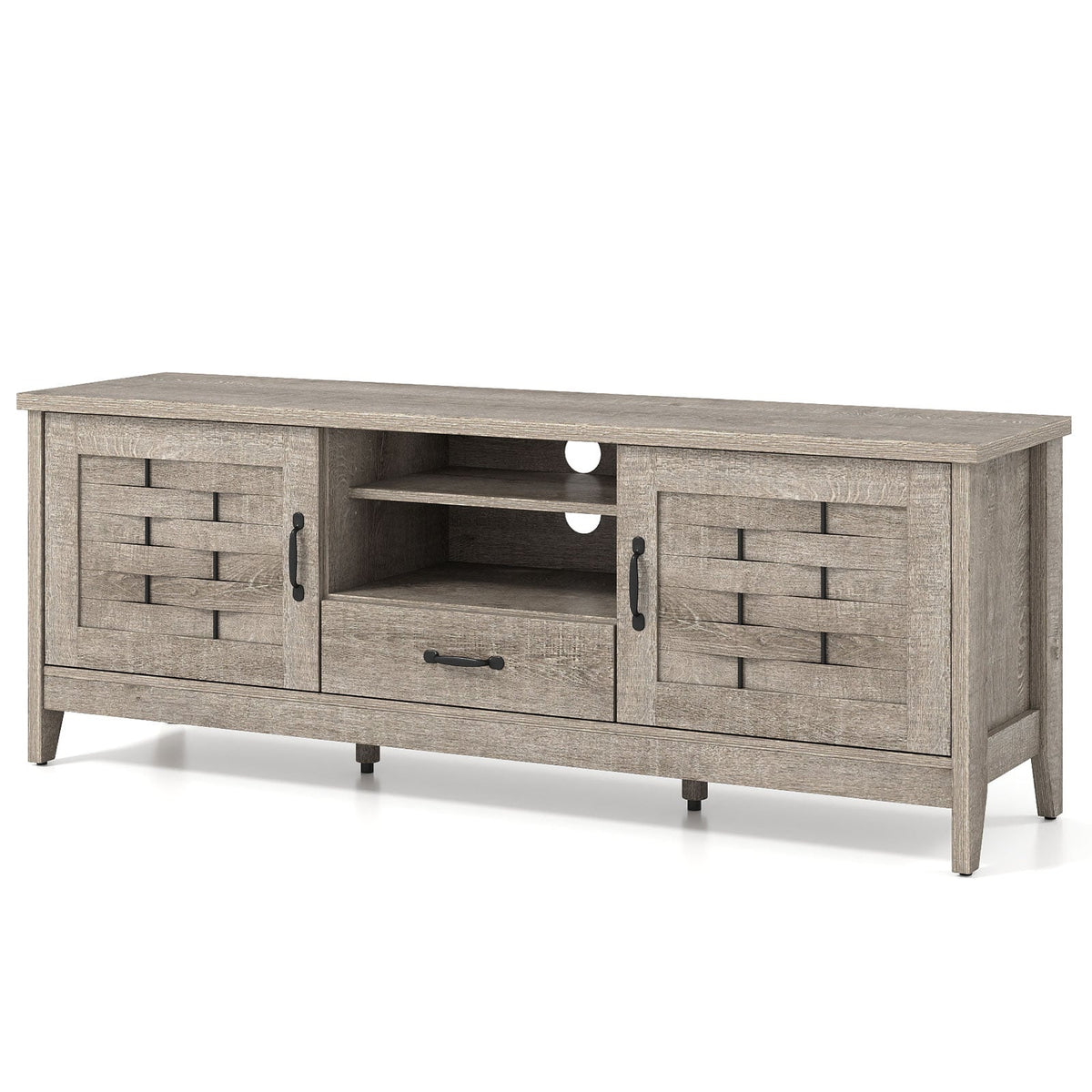 Farmhouse TV Stand for 65 Inch TVs with 2 Woven Accent Doors and 3 Adjustable Shelves-Oak-Entertainment Centers & TV Stands-DECOROLALA