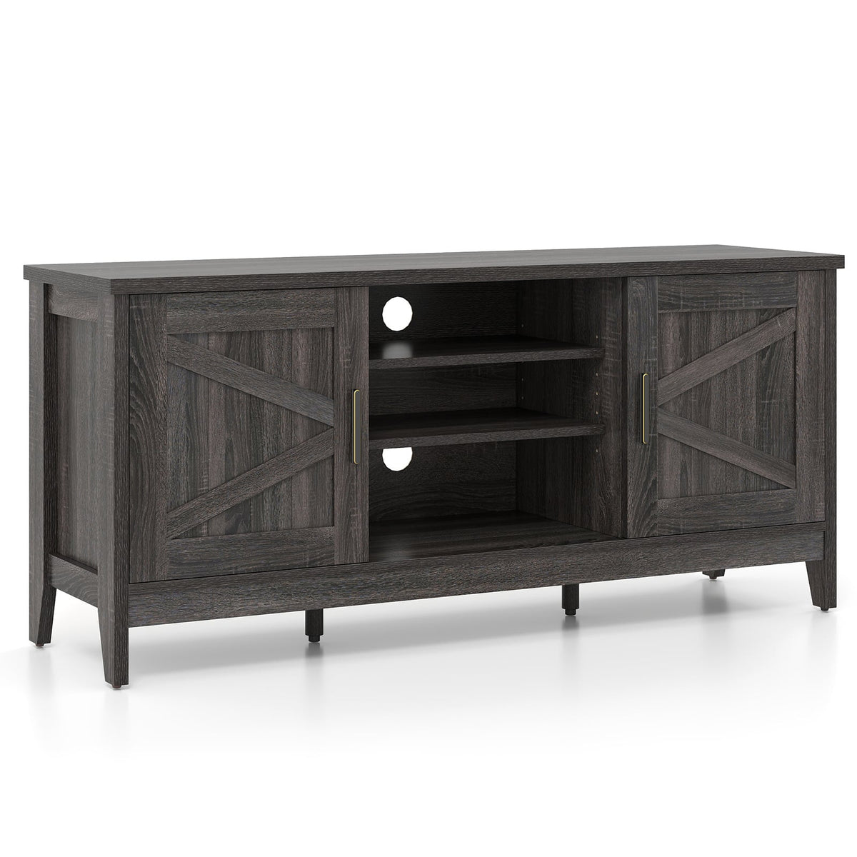Farmhouse TV Stand for TVs up to 65 Inch Entertainment Center with 2 Storage Cabinets-Gray-Entertainment Centers & TV Stands-DECOROLALA
