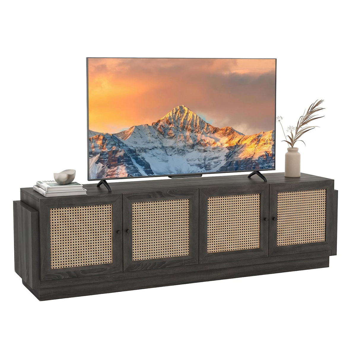 Farmhouse TV Stand for TVs up to 75 Inches with 2 Cabinets-Black-Entertainment Centers & TV Stands-DECOROLALA