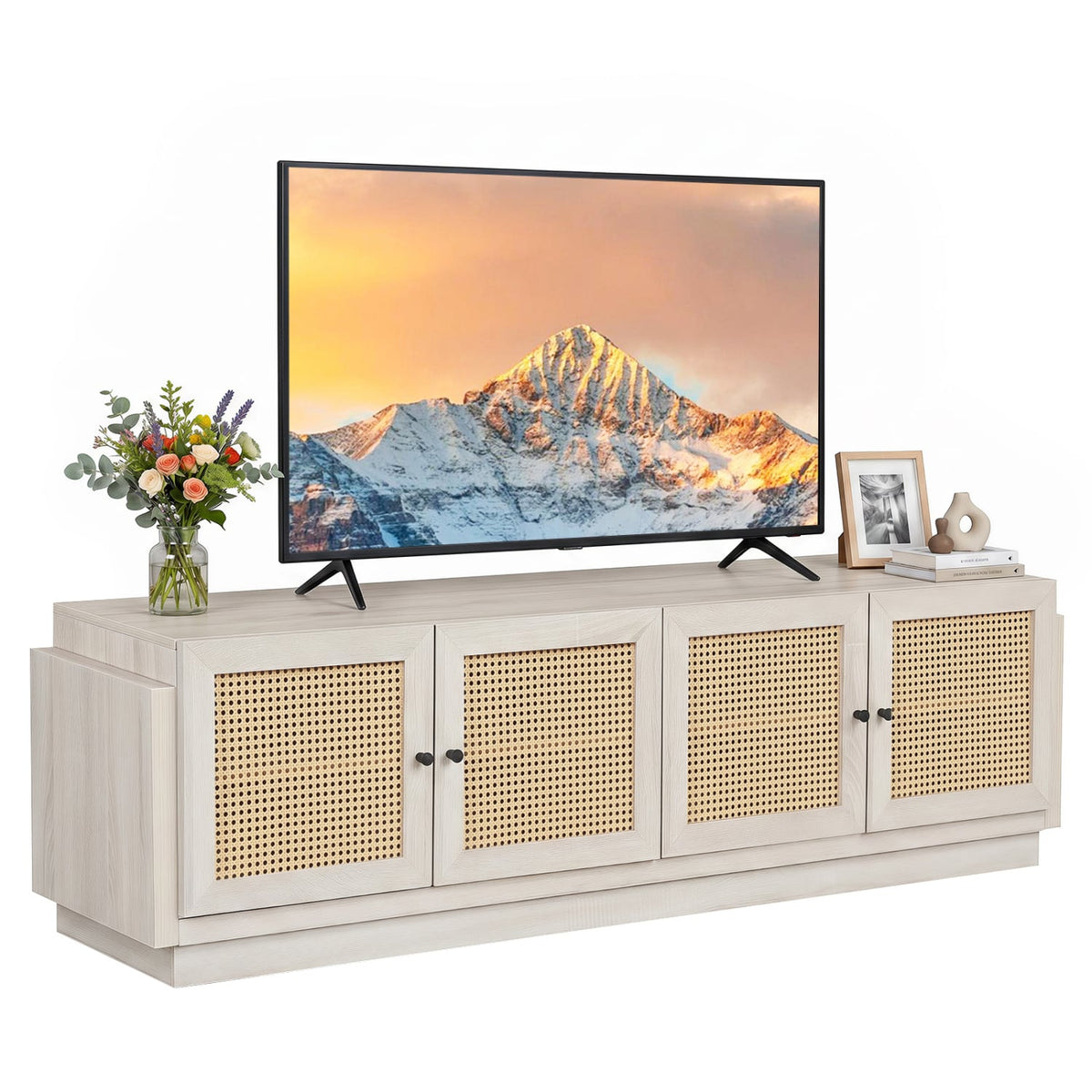 Farmhouse TV Stand for TVs up to 75 Inches with 2 Cabinets-White-Entertainment Centers & TV Stands-DECOROLALA