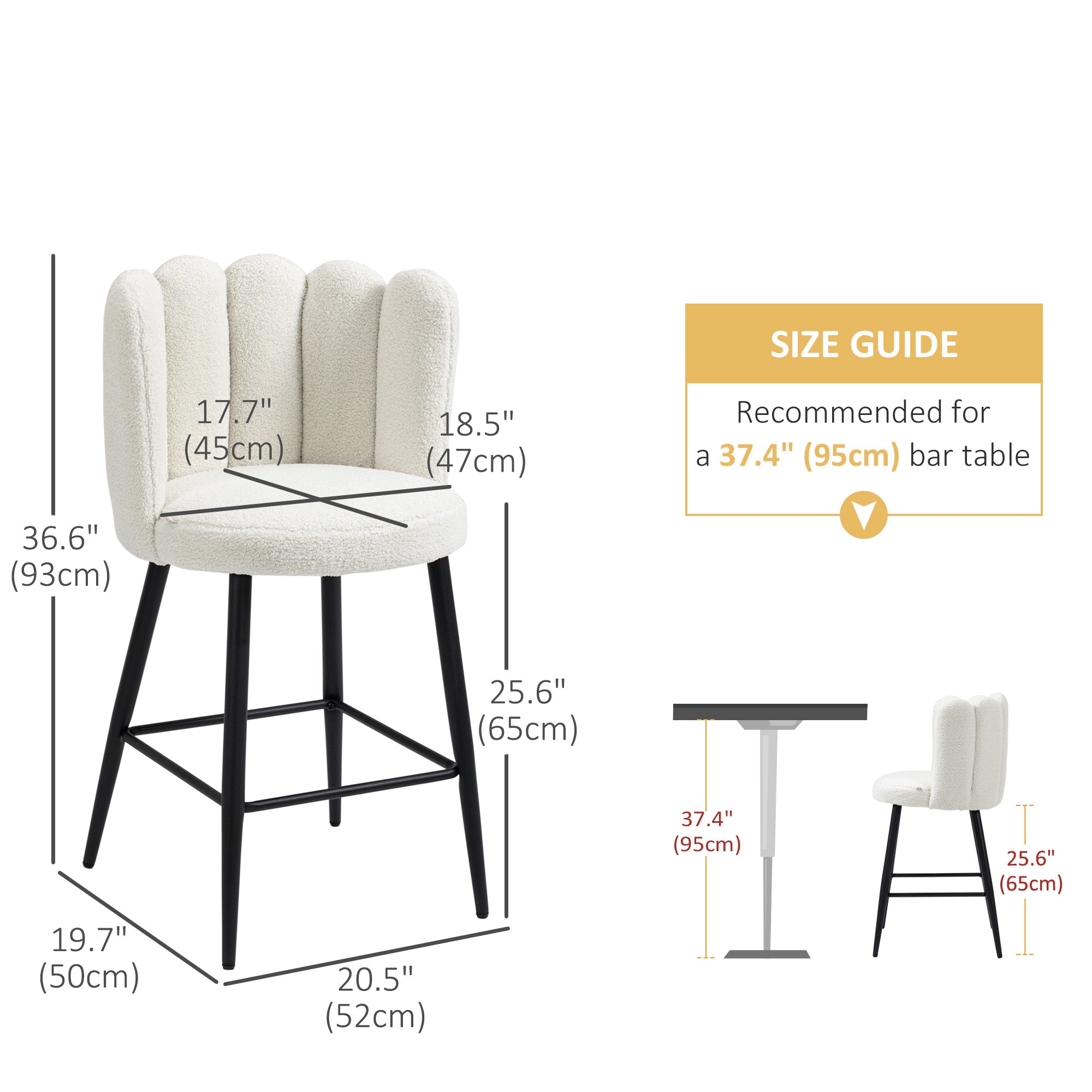 Faux Cashmere Counter Height Bar Stools - Set of 2 Cream-DECOROLALA
