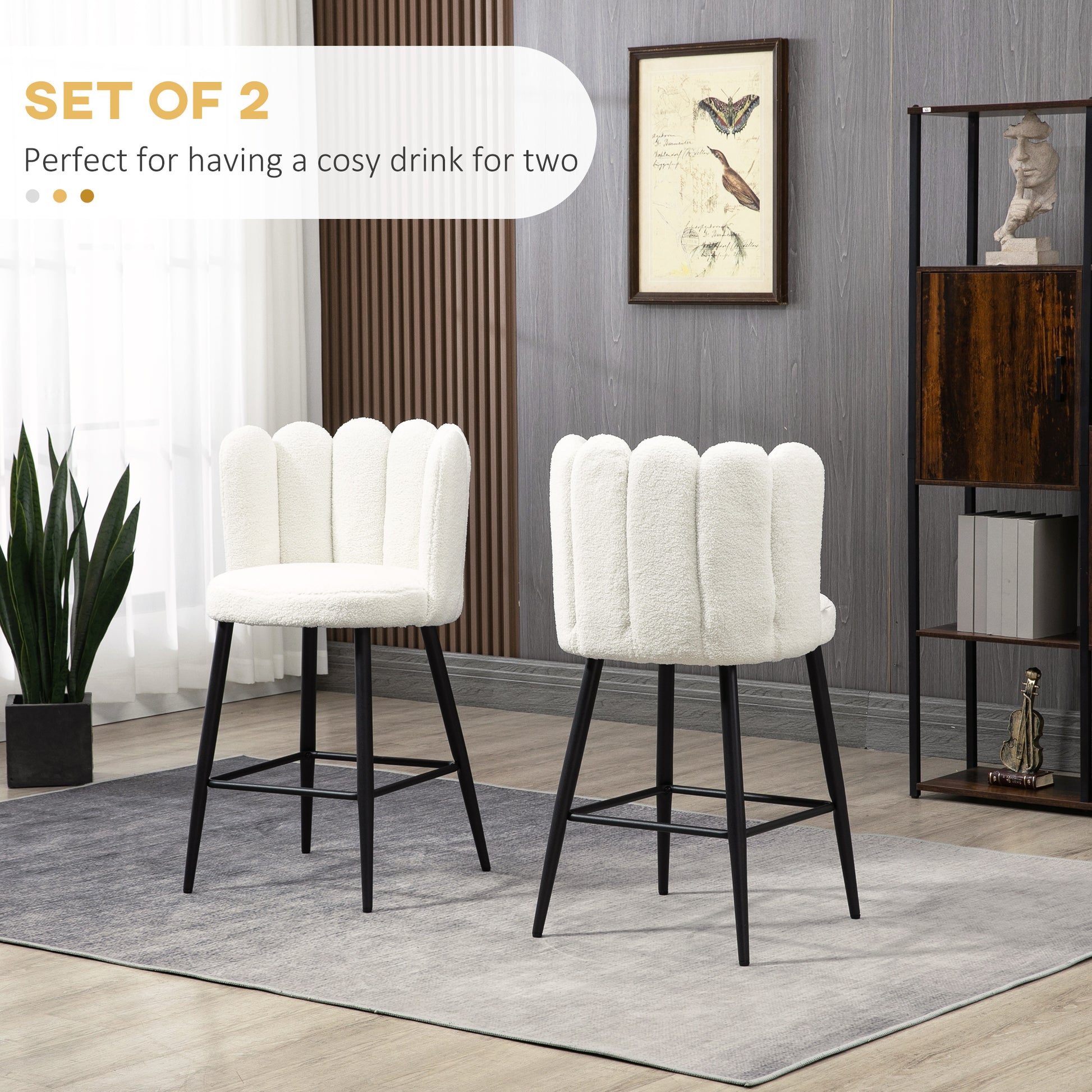 Faux Cashmere Counter Height Bar Stools - Set of 2 Cream-DECOROLALA