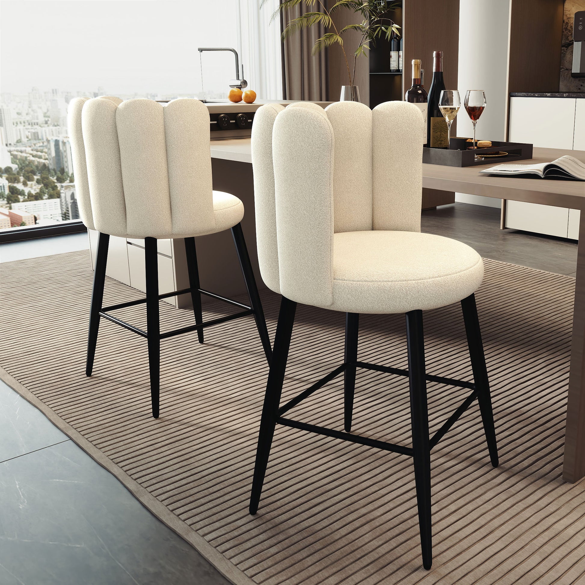 Faux Cashmere Counter Height Bar Stools - Set of 2 Cream-DECOROLALA