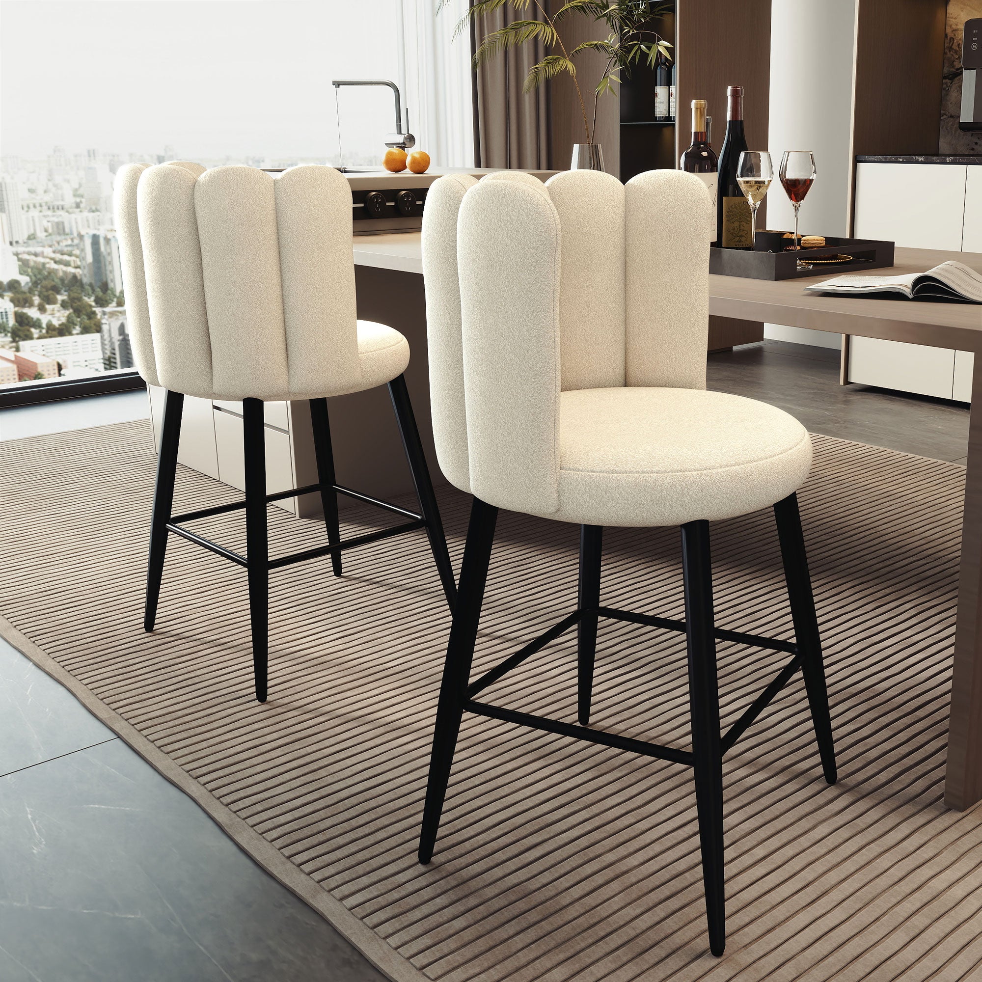 Faux Cashmere Counter Height Bar Stools - Set of 2 Cream-DECOROLALA