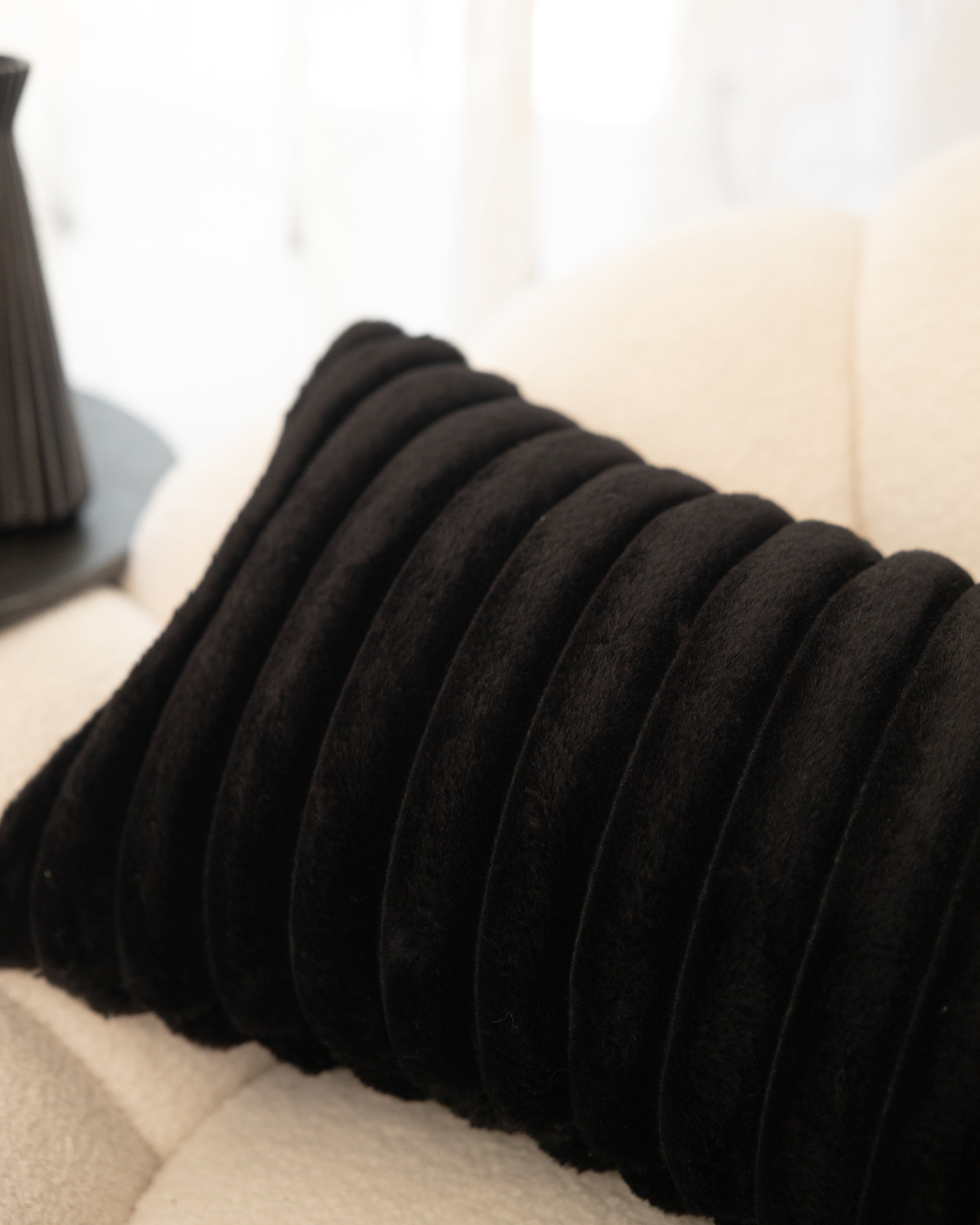 Faux Fur Luxe Black Lumbar Pillow-Decorative Cushions-DECOROLALA