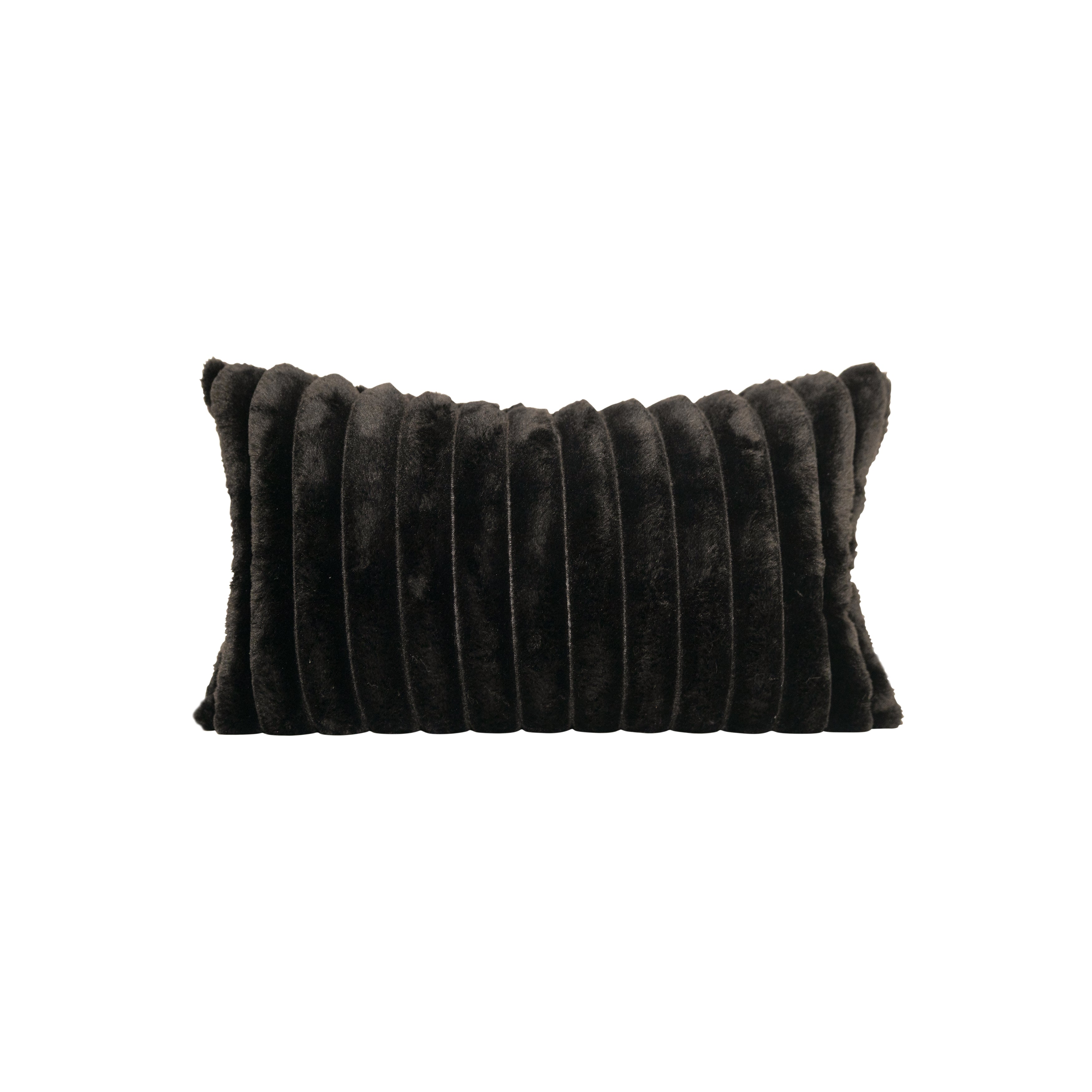 Faux Fur Luxe Black Lumbar Pillow-Decorative Cushions-DECOROLALA