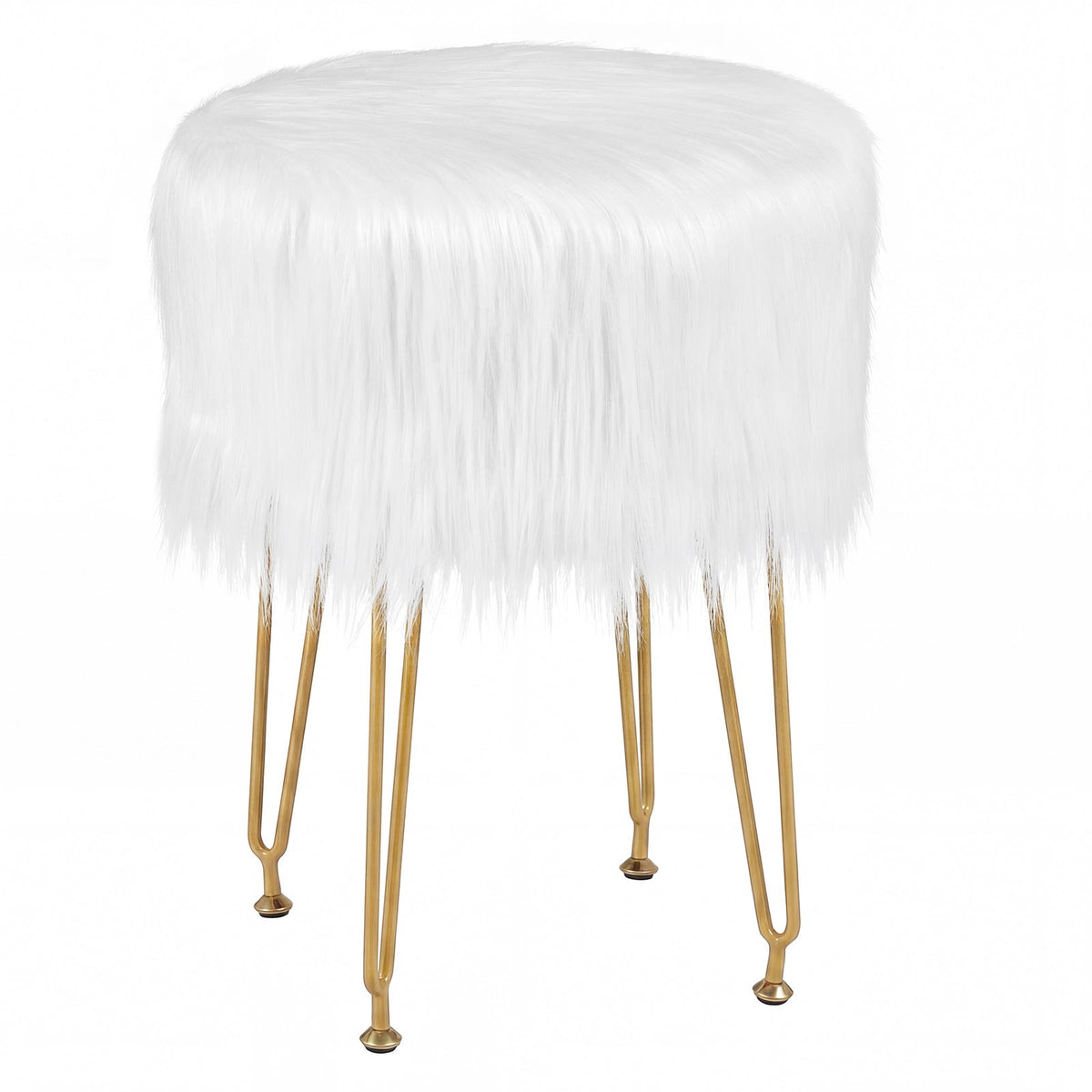 Faux Fur Vanity Stool Chair with Metal Legs for Bedroom and Living Room-White-Ottomans-DECOROLALA