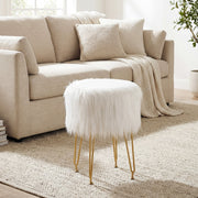 Faux Fur Vanity Stool Chair with Metal Legs for Bedroom and Living Room-White-Ottomans-DECOROLALA