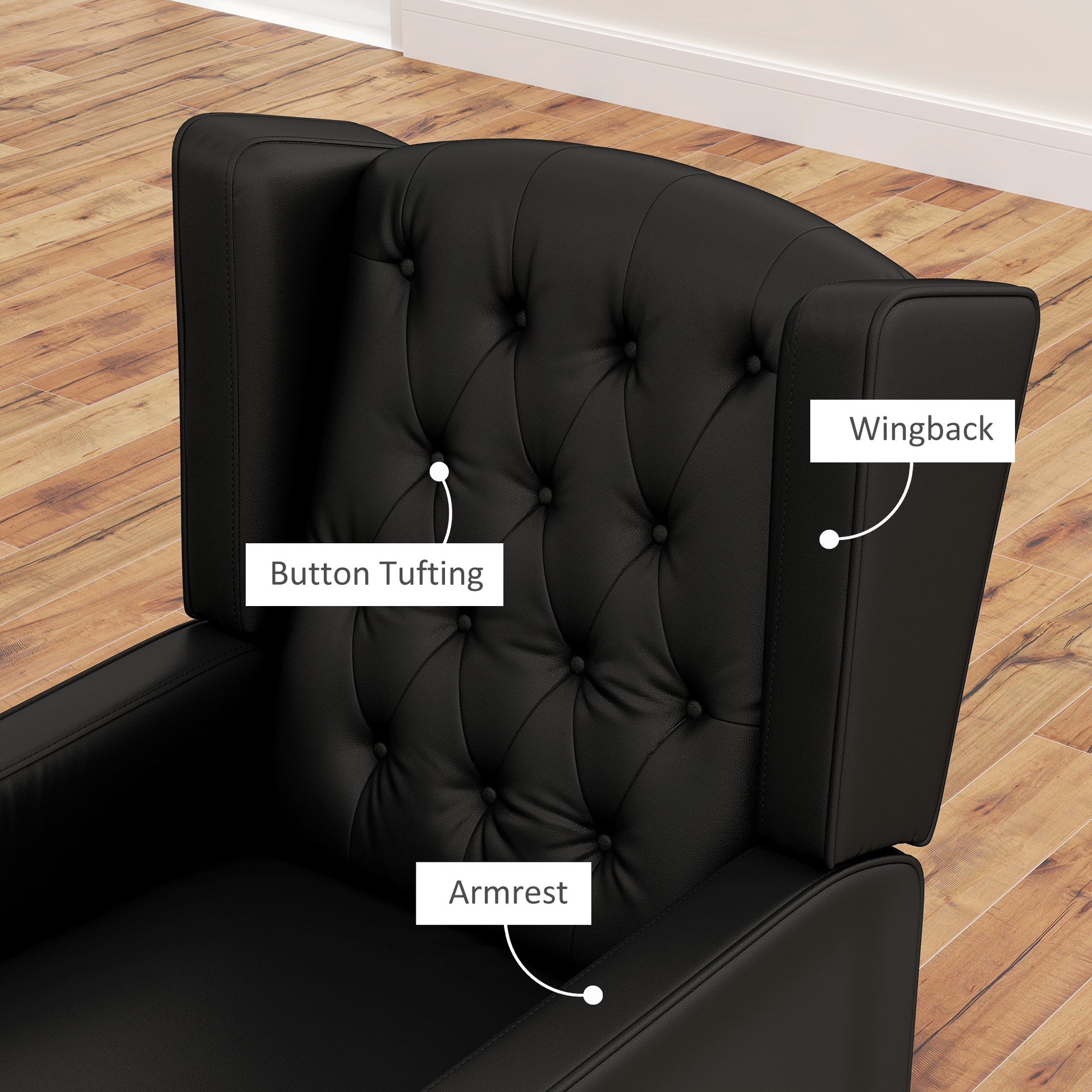 Faux Leather Armchair - Black Wingback-DECOROLALA