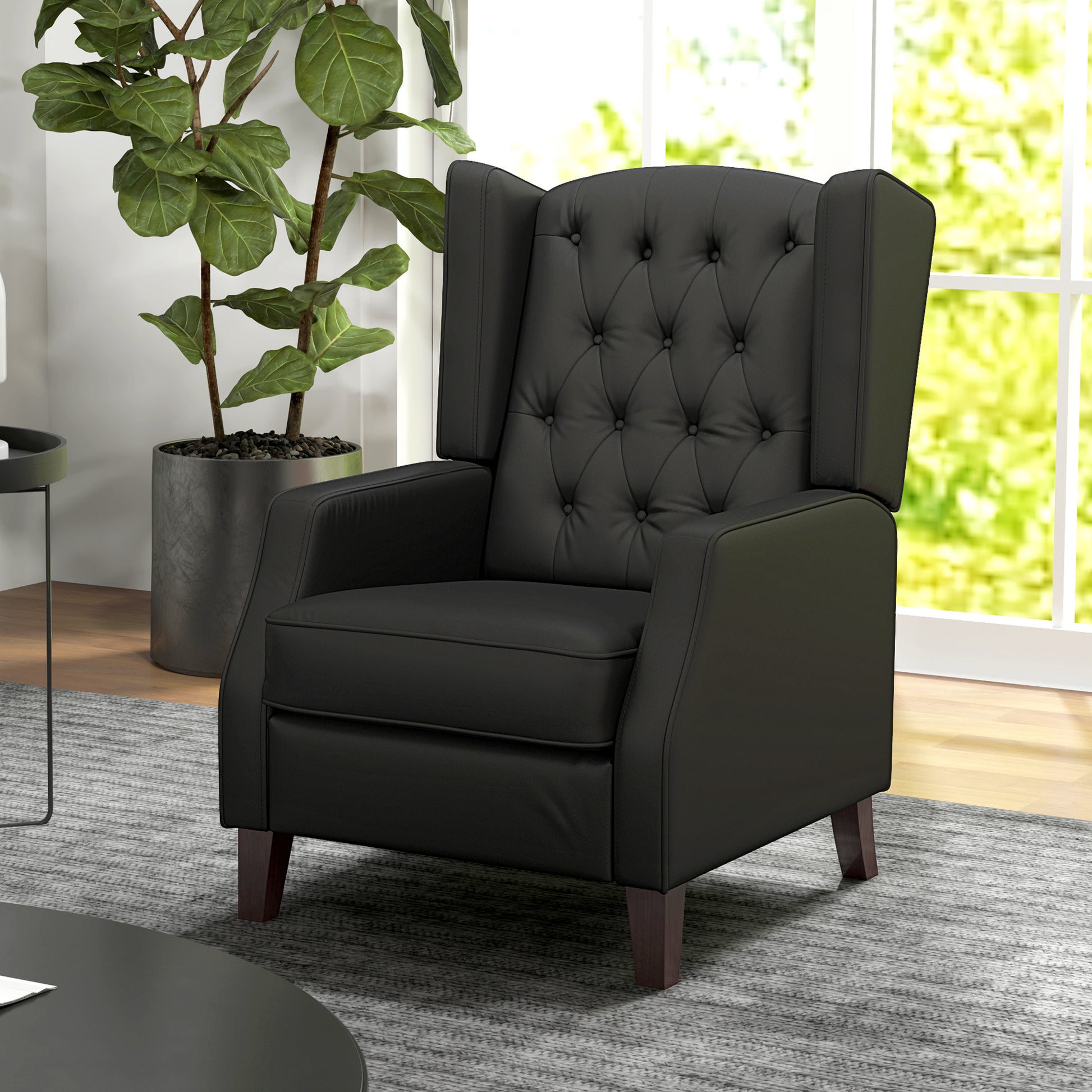 Faux Leather Armchair - Black Wingback-DECOROLALA