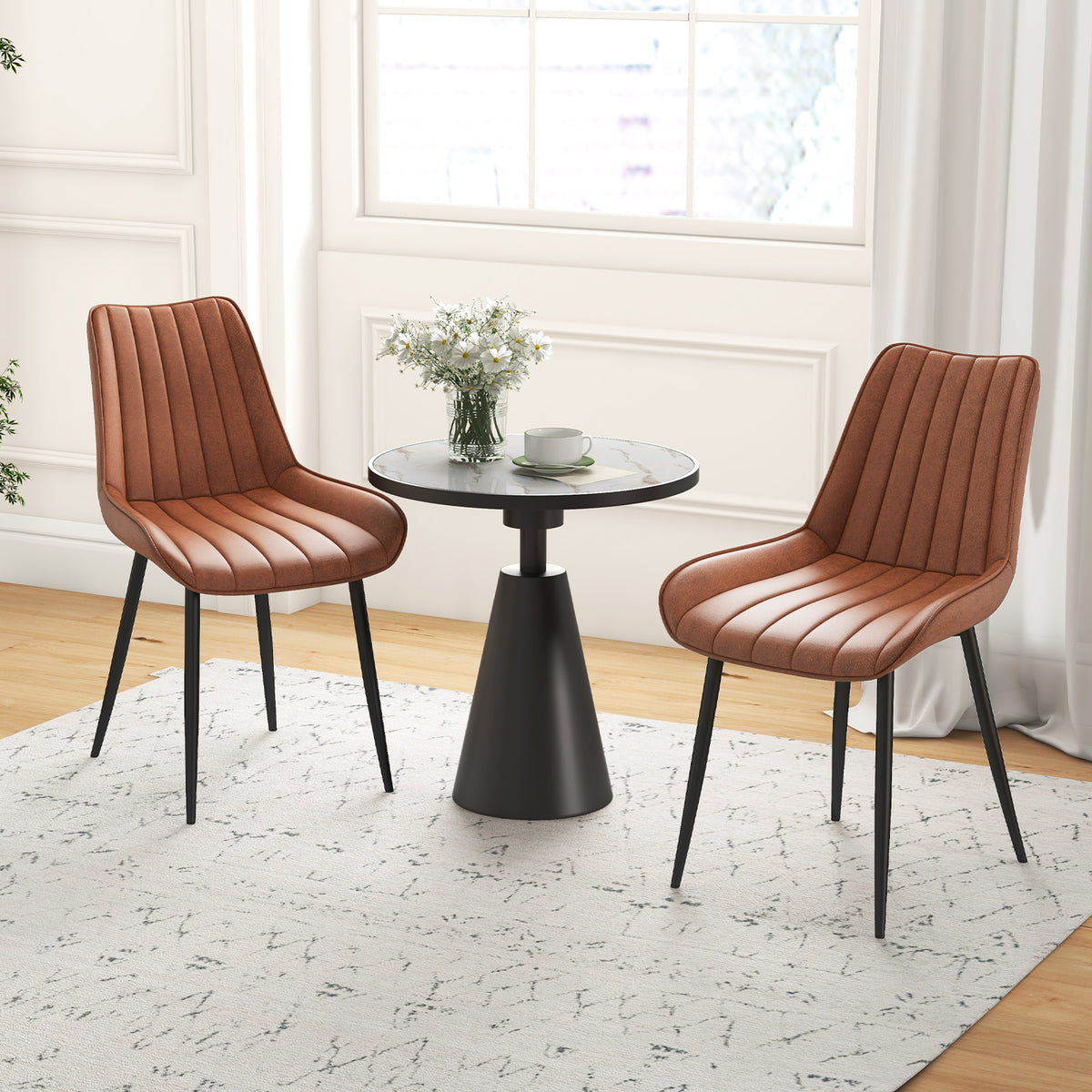 Faux-Leather Fabric Dining Chair Set of 2 with Metal Legs and Padded Seat-Brown-Dining Chairs-DECOROLALA