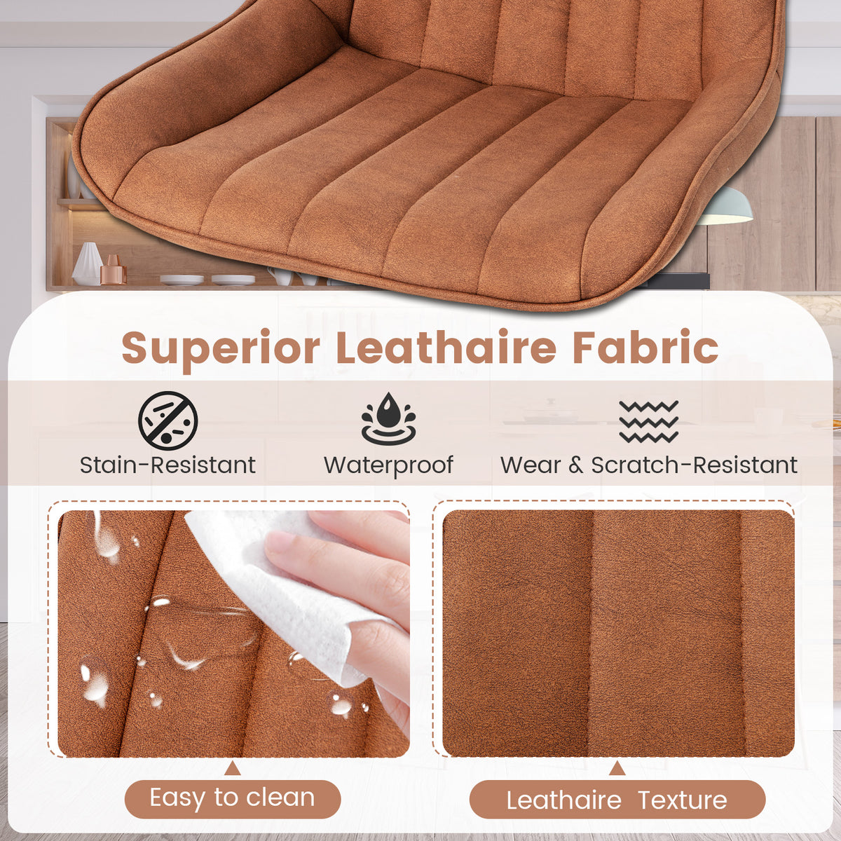 Faux-Leather Fabric Dining Chair Set of 2 with Metal Legs and Padded Seat-Brown-Dining Chairs-DECOROLALA