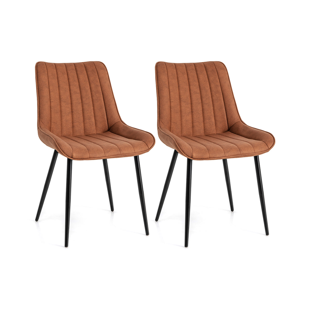 Faux-Leather Fabric Dining Chair Set of 2 with Metal Legs and Padded Seat-Brown-Dining Chairs-DECOROLALA