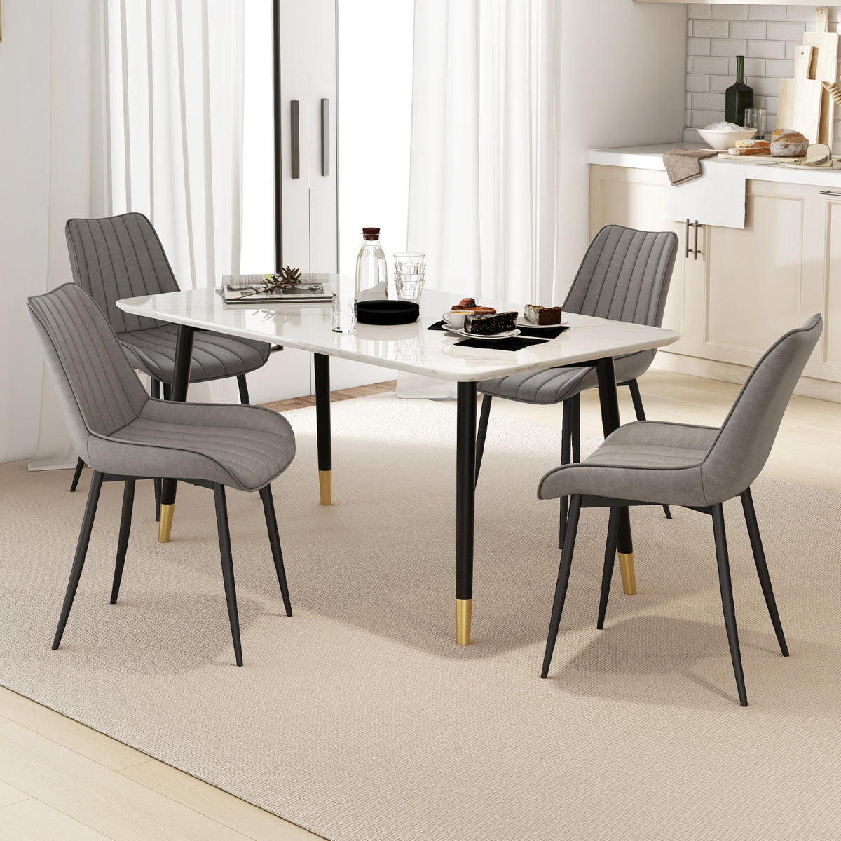 Faux-Leather Fabric Dining Chair Set of 2 with Metal Legs and Padded Seat-Gray-Dining Chairs-DECOROLALA