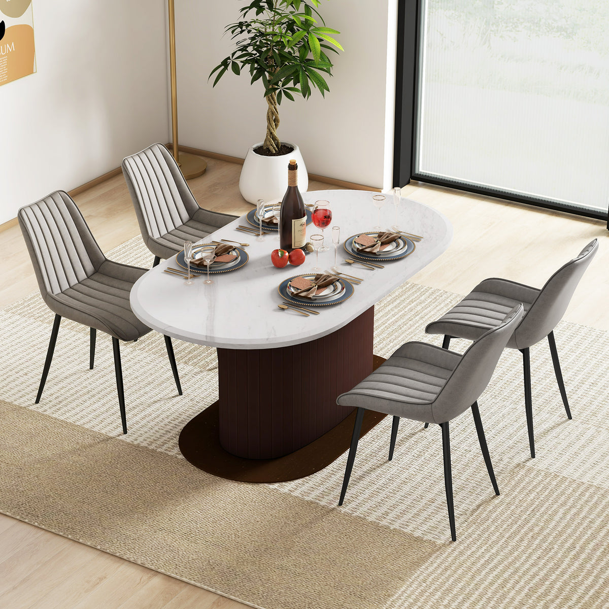 Faux-Leather Fabric Dining Chair Set of 2 with Metal Legs and Padded Seat-Gray-Dining Chairs-DECOROLALA