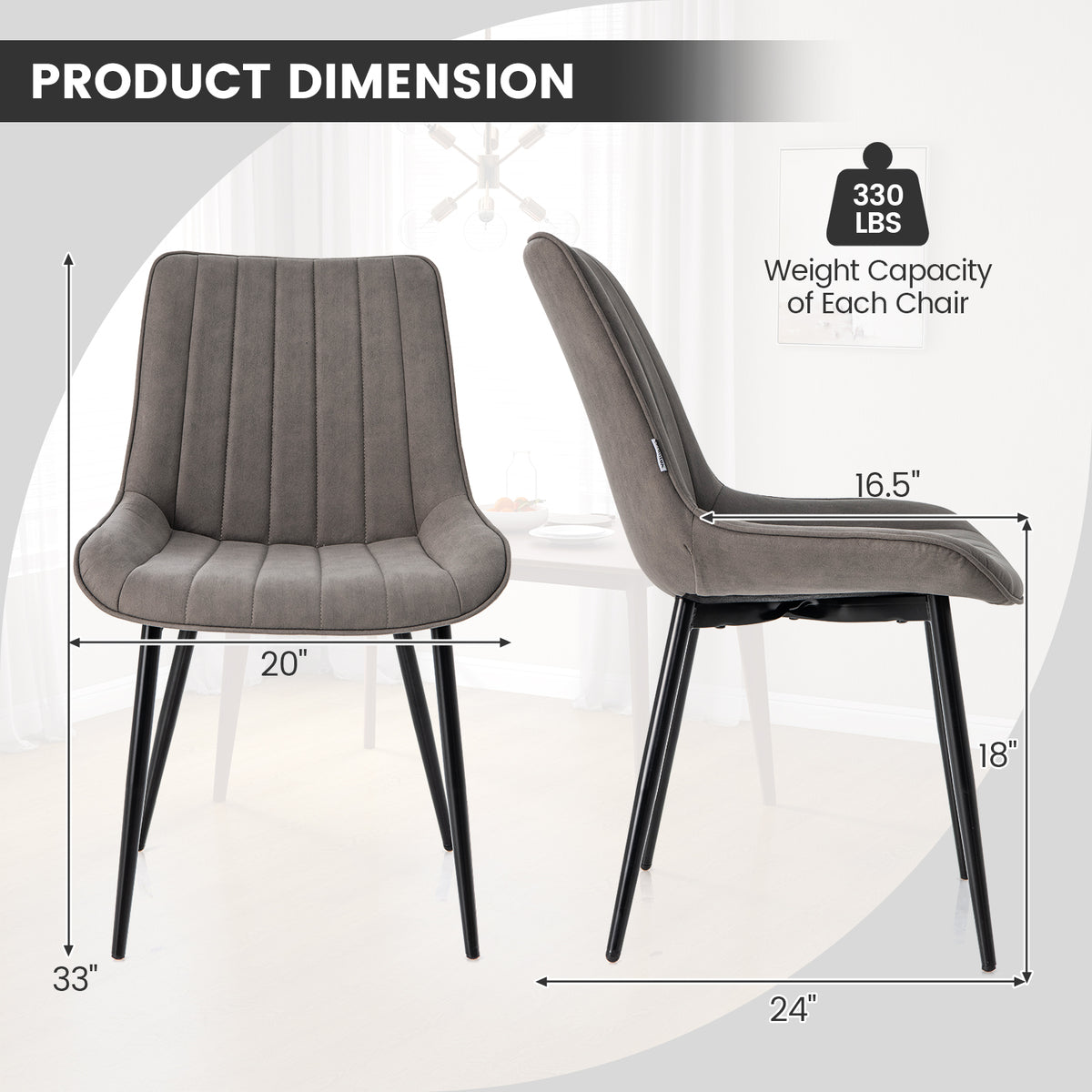 Faux-Leather Fabric Dining Chair Set of 2 with Metal Legs and Padded Seat-Gray-Dining Chairs-DECOROLALA