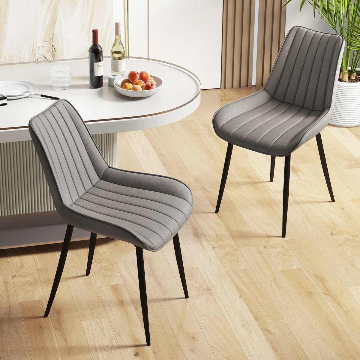 Faux-Leather Fabric Dining Chair Set of 2 with Metal Legs and Padded Seat-Gray-Dining Chairs-DECOROLALA