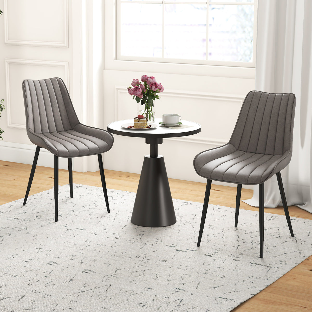Faux-Leather Fabric Dining Chair Set of 2 with Metal Legs and Padded Seat-Gray-Dining Chairs-DECOROLALA
