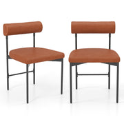 Faux Leather Upholstered Kitchen Side Chair Set of 2 with Curved and Padded Backrest-Brown-Dining Chairs-DECOROLALA