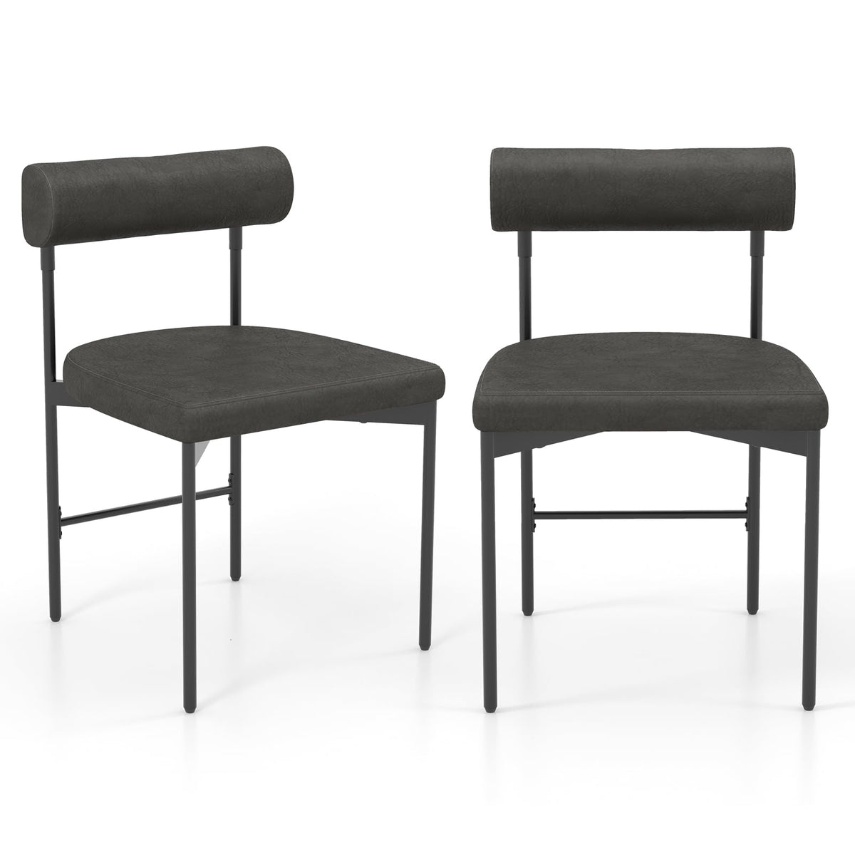 Faux Leather Upholstered Kitchen Side Chair Set of 2 with Curved and Padded Backrest-Gray-Dining Chairs-DECOROLALA