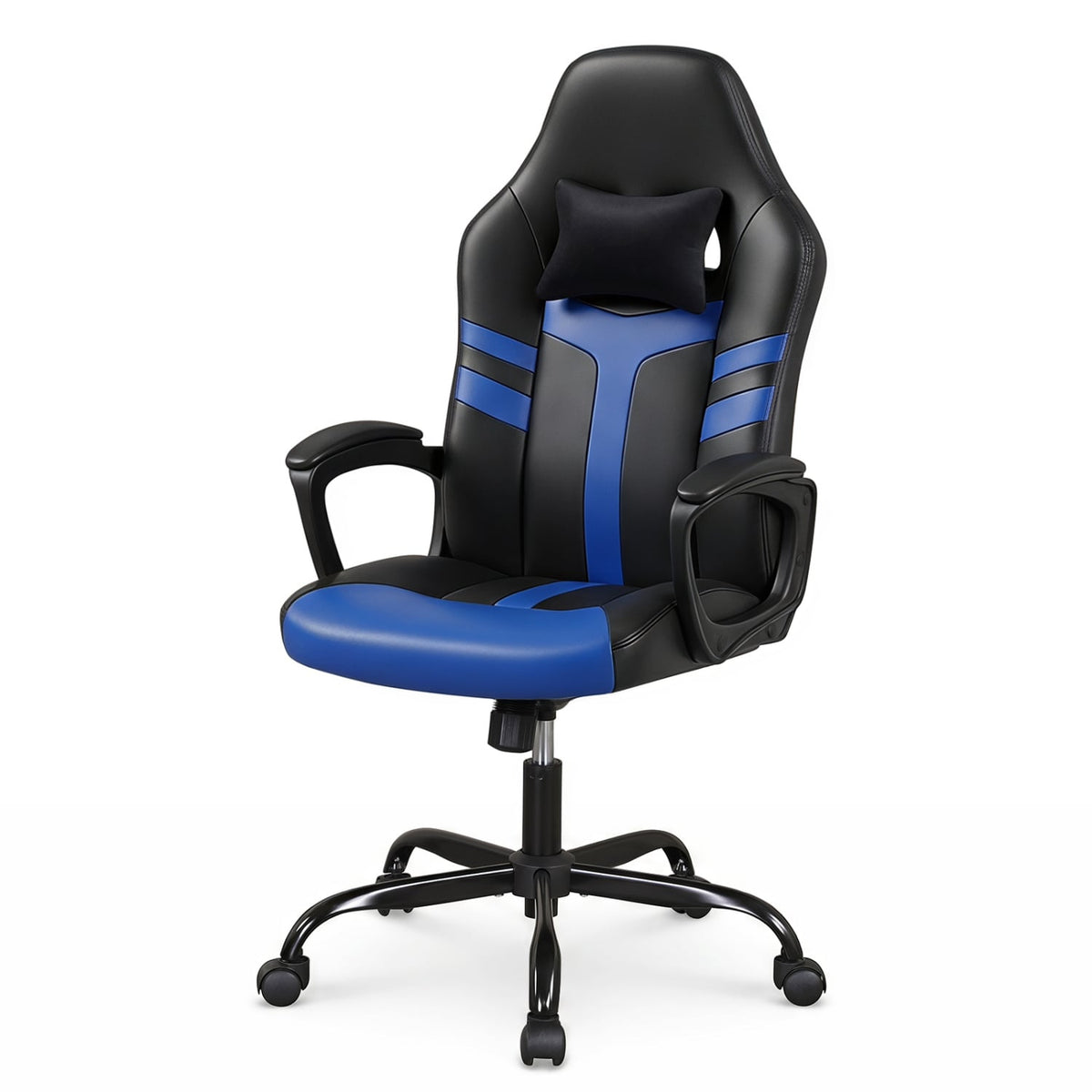 Faux Leather Upholstered Office Chair with Removable Head Pillow and Rocking Function-Blue-Gaming Chairs-DECOROLALA