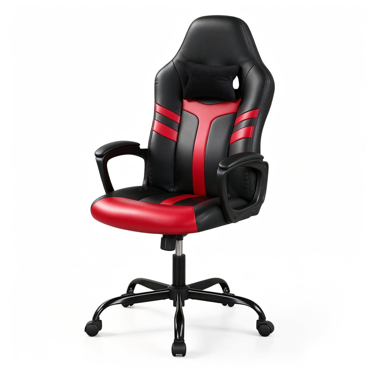 Faux Leather Upholstered Office Chair with Removable Head Pillow and Rocking Function-Red-Gaming Chairs-DECOROLALA