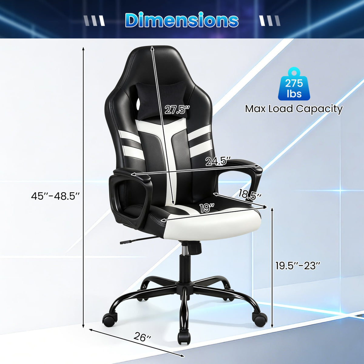 Faux Leather Upholstered Office Chair with Removable Head Pillow and Rocking Function-White-Gaming Chairs-DECOROLALA