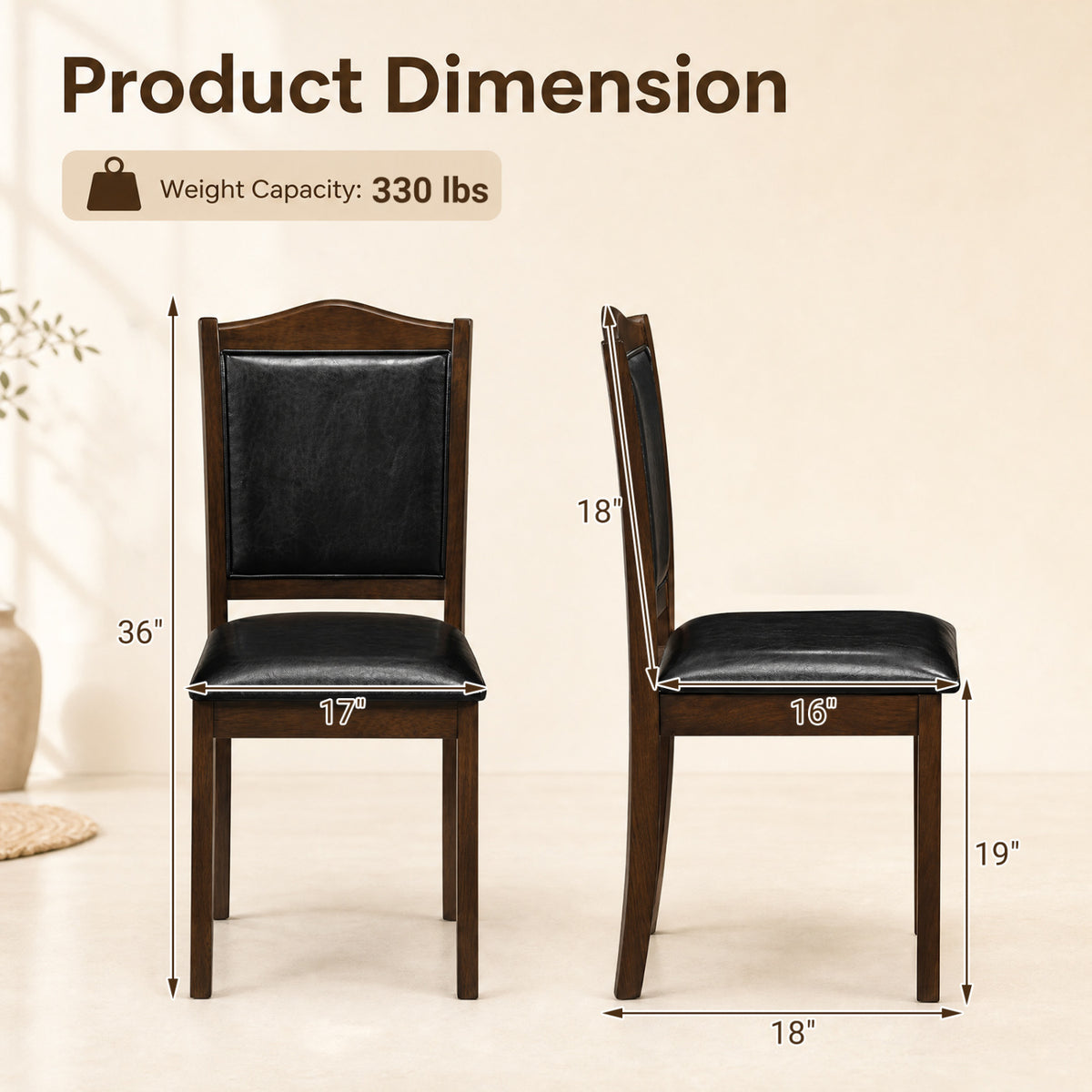 Faux Leather Upholstered Wooden Farmhouse Dining Chairs Set of 2-Walnut-Dining Chairs-DECOROLALA