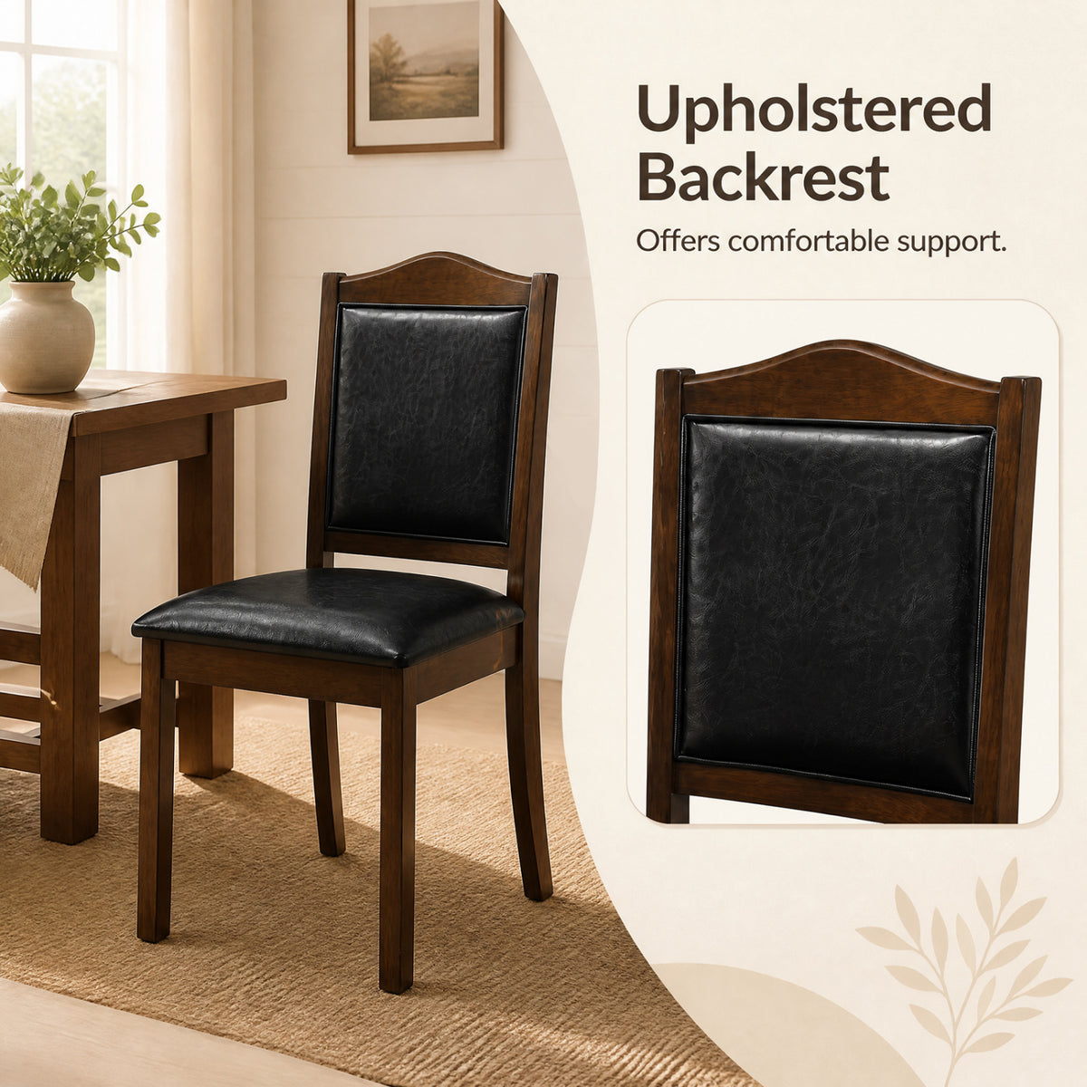 Faux Leather Upholstered Wooden Farmhouse Dining Chairs Set of 4-Walnut-Dining Chairs-DECOROLALA