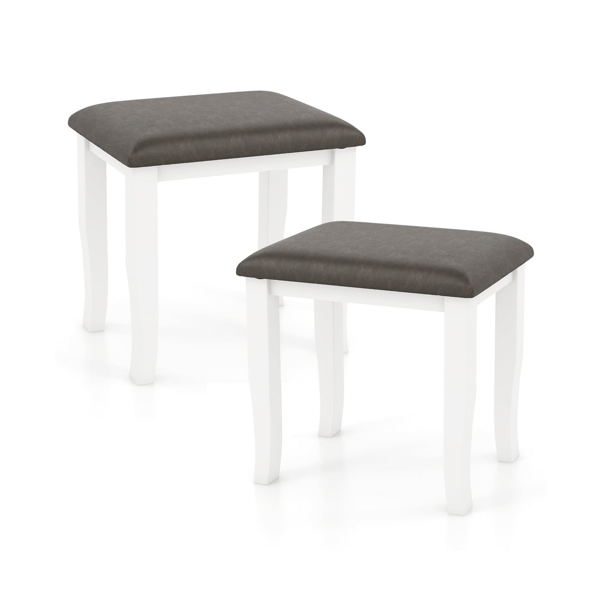 Faux Leather Vanity Stool Chair Set of 2 for Makeup Room and Living Room-Gray and White-Ottomans-DECOROLALA